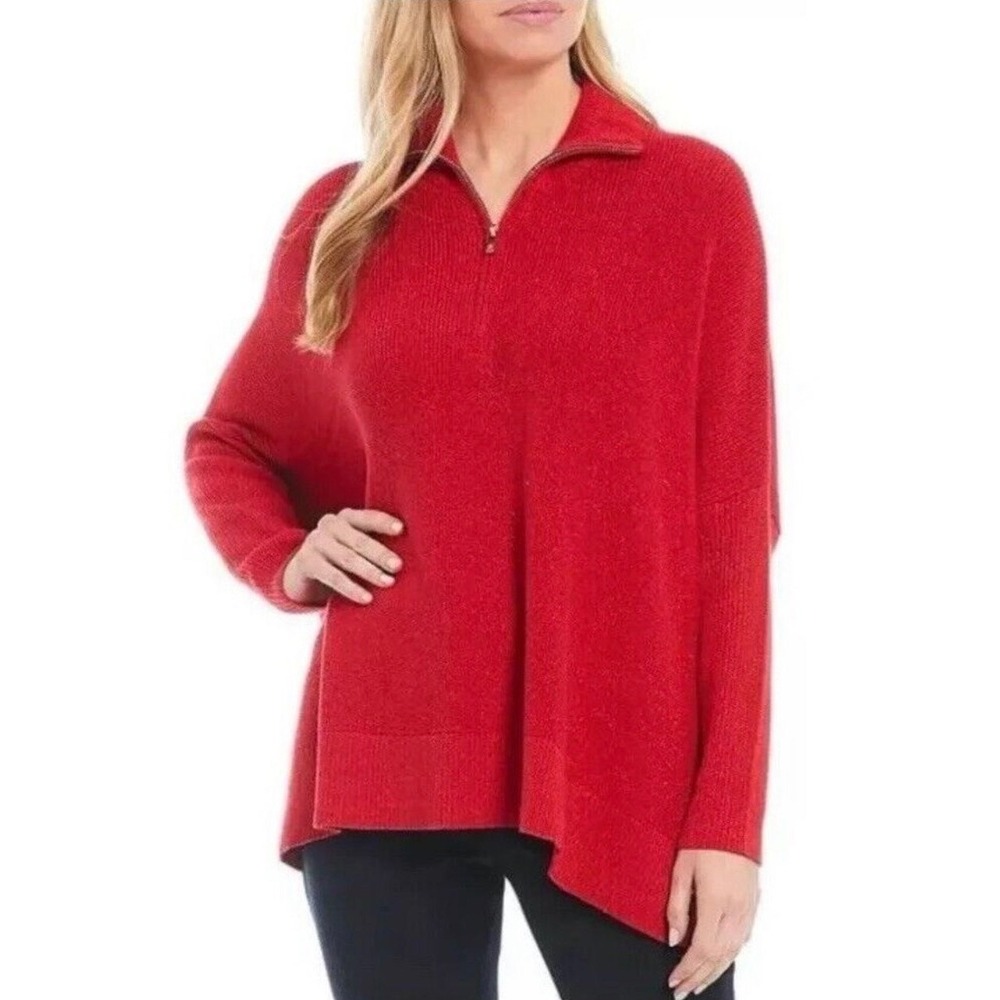 Tommy Bahama‎ Bonita Red Shimmer 1/4 Zip Boxy Sweater Oversized XS